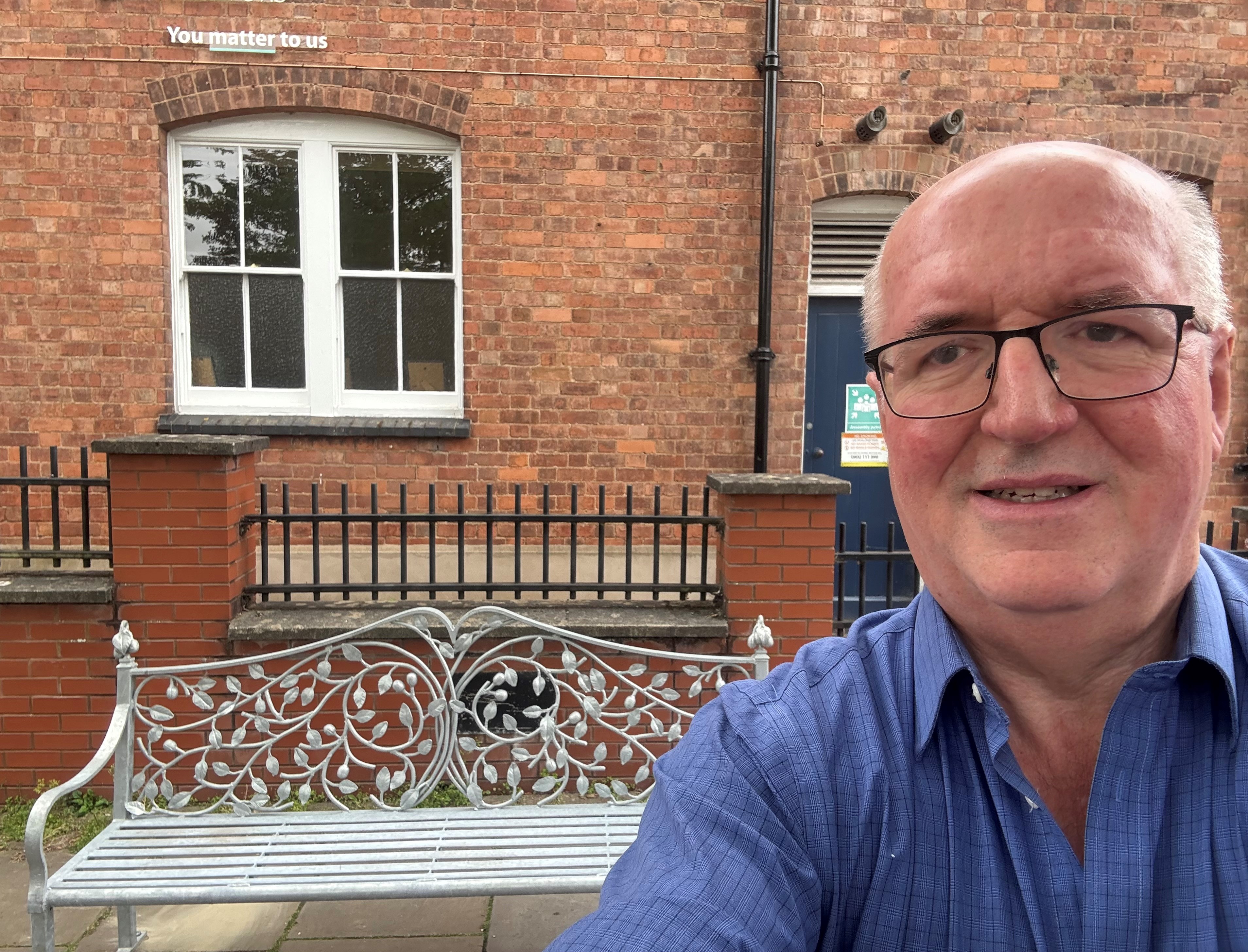Cllr Richard Morris with one of the new benches in Pershore Cllr Richard Morris with one of the new benches in Pershore
