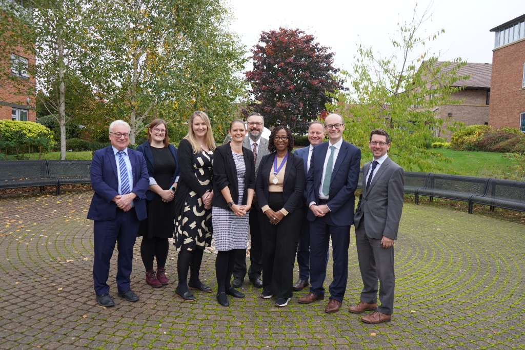 (centre left) Helen Fadipe MBE, President of the RTPI and (centre right) Maria Dunn, Chair of RTPI West Midlands, with members of Malvern Hills and Wychavon’s planning team (left to right) Doug Lee, Isabel Roberts, Clare Bull, Simon Jones, Carl Brace, Ian Macleod and Ciaran Power.