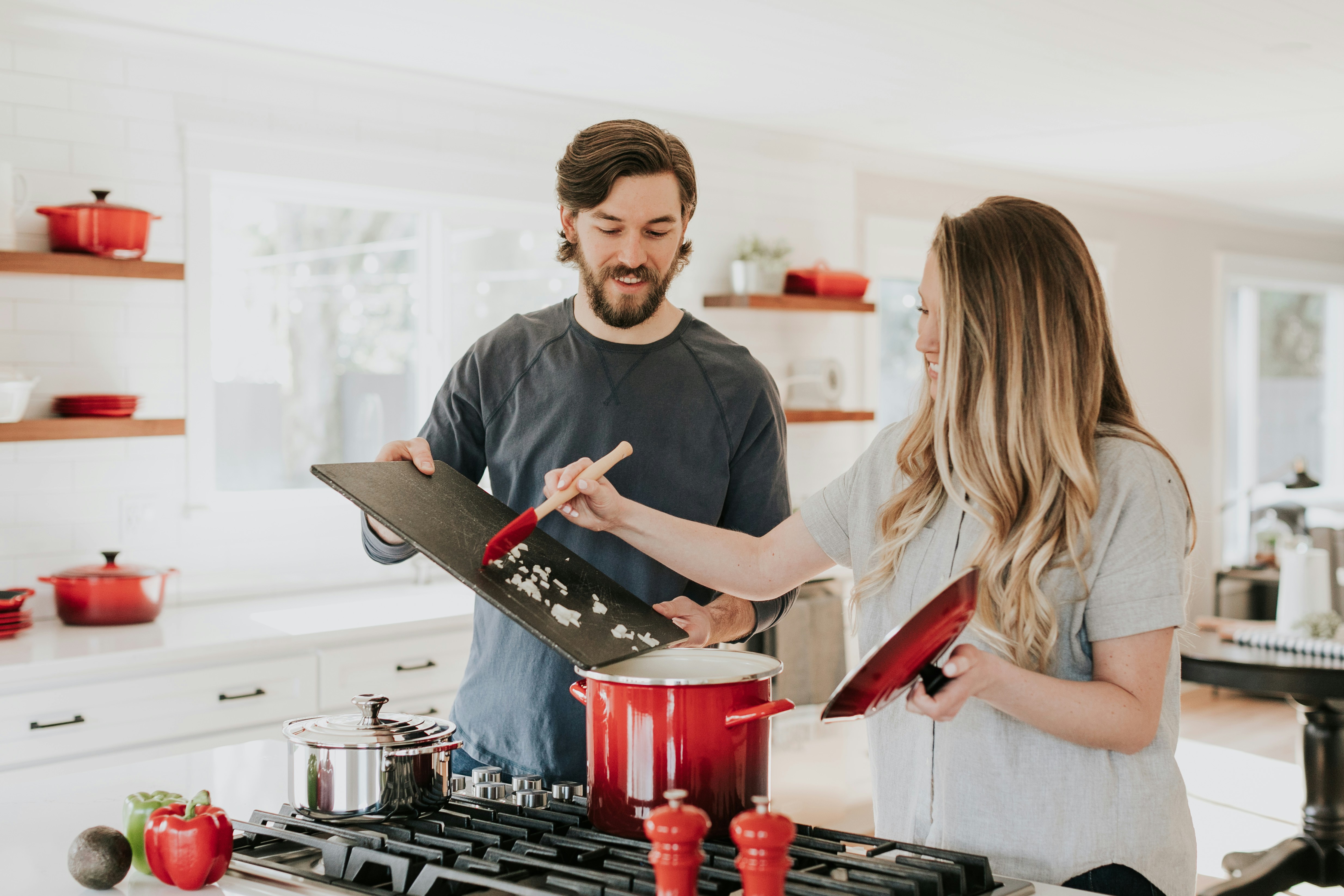 Couple making dinner together