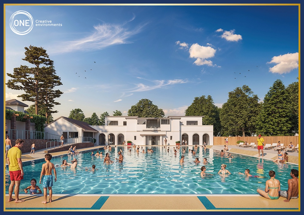 View back up the Lido towards the Art Deco building