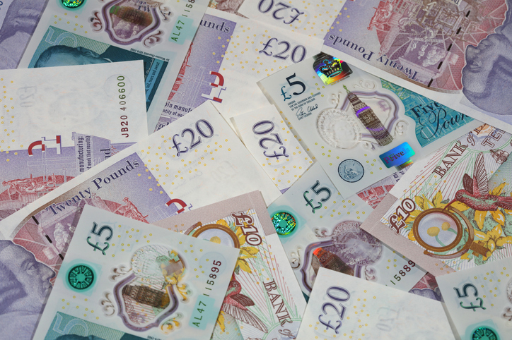 An overhead shot of British bank notes