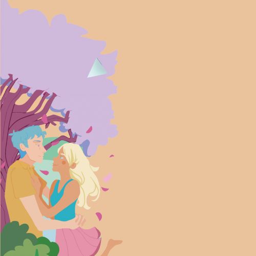 Illustrative artwork of young male and female in love
