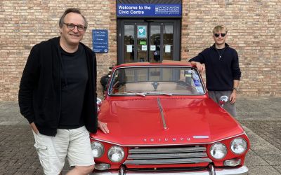 Andrew planning motoring mission in 60s Triumph